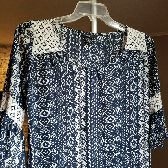 Rue21 Tops - Pretty blue and white blouse with bell sleeves and